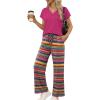 image:imageXIEERDUO Womens 2 Piece Sets Summer Beach Vacation Cruise Travel Outfits Printed Wide Leg Pant V Neck Cap Sleeve TopsColorful Pattern