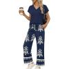 image:imageXIEERDUO Womens 2 Piece Sets Summer Beach Vacation Cruise Travel Outfits Printed Wide Leg Pant V Neck Cap Sleeve TopsEthnic Pattern