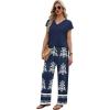 image:imageXIEERDUO Womens 2 Piece Sets Summer Beach Vacation Cruise Travel Outfits Printed Wide Leg Pant V Neck Cap Sleeve TopsEthnic Pattern