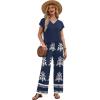 image:imageXIEERDUO Womens 2 Piece Sets Summer Beach Vacation Cruise Travel Outfits Printed Wide Leg Pant V Neck Cap Sleeve TopsEthnic Pattern