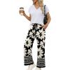 image:imageXIEERDUO Womens 2 Piece Sets Summer Beach Vacation Cruise Travel Outfits Printed Wide Leg Pant V Neck Cap Sleeve TopsFlower Pattern