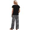 image:imageXIEERDUO Womens 2 Piece Sets Summer Beach Vacation Cruise Travel Outfits Printed Wide Leg Pant V Neck Cap Sleeve TopsLeaf Pattern