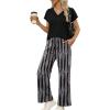 image:imageXIEERDUO Womens 2 Piece Sets Summer Beach Vacation Cruise Travel Outfits Printed Wide Leg Pant V Neck Cap Sleeve TopsLeaf Pattern