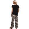 image:imageXIEERDUO Womens 2 Piece Sets Summer Beach Vacation Cruise Travel Outfits Printed Wide Leg Pant V Neck Cap Sleeve TopsLeopard Print