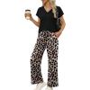 image:imageXIEERDUO Womens 2 Piece Sets Summer Beach Vacation Cruise Travel Outfits Printed Wide Leg Pant V Neck Cap Sleeve TopsLeopard Print