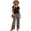 image:imageXIEERDUO Womens 2 Piece Sets Summer Beach Vacation Cruise Travel Outfits Printed Wide Leg Pant V Neck Cap Sleeve TopsLeopard Print