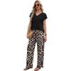 image:imageXIEERDUO Womens 2 Piece Sets Summer Beach Vacation Cruise Travel Outfits Printed Wide Leg Pant V Neck Cap Sleeve TopsLeopard Print