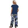 image:imageXIEERDUO Womens 2 Piece Sets Summer Beach Vacation Cruise Travel Outfits Printed Wide Leg Pant V Neck Cap Sleeve TopsPalm Flowers