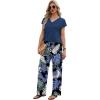 image:imageXIEERDUO Womens 2 Piece Sets Summer Beach Vacation Cruise Travel Outfits Printed Wide Leg Pant V Neck Cap Sleeve TopsPalm Flowers