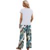 image:imageXIEERDUO Womens 2 Piece Sets Summer Beach Vacation Cruise Travel Outfits Printed Wide Leg Pant V Neck Cap Sleeve TopsPalm Leaves
