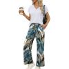 image:imageXIEERDUO Womens 2 Piece Sets Summer Beach Vacation Cruise Travel Outfits Printed Wide Leg Pant V Neck Cap Sleeve TopsPalm Leaves