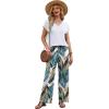 image:imageXIEERDUO Womens 2 Piece Sets Summer Beach Vacation Cruise Travel Outfits Printed Wide Leg Pant V Neck Cap Sleeve TopsPalm Leaves