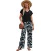image:imageXIEERDUO Womens 2 Piece Sets Summer Beach Vacation Cruise Travel Outfits Printed Wide Leg Pant V Neck Cap Sleeve TopsResort Print