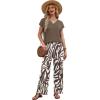 image:imageXIEERDUO Womens 2 Piece Sets Summer Beach Vacation Cruise Travel Outfits Printed Wide Leg Pant V Neck Cap Sleeve TopsZebra Stripes