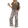 image:imageXIEERDUO Womens 2 Piece Sets Summer Beach Vacation Cruise Travel Outfits Printed Wide Leg Pant V Neck Cap Sleeve TopsZebra Stripes