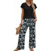 image:imageXIEERDUO Womens 2 Piece Sets Summer Beach Vacation Cruise Travel Outfits Printed Wide Leg Pant V Neck Cap Sleeve TopsResort Print