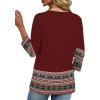 image:imageXIEERDUO 34 Length Sleeve Womens Tops V Neck T Shirts Summer Clothes Basic Blouses Dressy Casual 2026 Spring OutfitsPatternedboho Burgundy Print