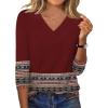 image:imageXIEERDUO 34 Length Sleeve Womens Tops V Neck T Shirts Summer Clothes Basic Blouses Dressy Casual 2026 Spring OutfitsPatternedboho Burgundy Print