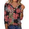 image:imageXIEERDUO 34 Length Sleeve Womens Tops V Neck T Shirts Summer Clothes Basic Blouses Dressy Casual 2026 Spring OutfitsPatternedpink Leafs