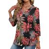 image:imageXIEERDUO 34 Length Sleeve Womens Tops V Neck T Shirts Summer Clothes Basic Blouses Dressy Casual 2026 Spring OutfitsPatternedpink Leafs