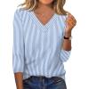 image:imageXIEERDUO 34 Length Sleeve Womens Tops V Neck T Shirts Summer Clothes Basic Blouses Dressy Casual 2026 Spring OutfitsPatternedsky Blue Striped