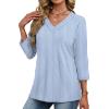 image:imageXIEERDUO 34 Length Sleeve Womens Tops V Neck T Shirts Summer Clothes Basic Blouses Dressy Casual 2026 Spring OutfitsPatternedsky Blue Striped