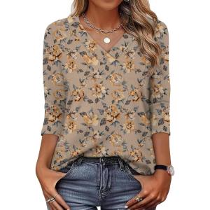 image:imageXIEERDUO 34 Length Sleeve Womens Tops V Neck T Shirts Summer Clothes Basic Blouses Dressy Casual 2026 Spring OutfitsPatternedsummer Floral