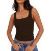 image:imageXIEERDUO Womens Square Neck Fitted Tank Tops Slim Fit Shirts 2026 Basic Workout Shirts Spring Summer Outfits Fashion ClothingA Cropped Tank Top Coffee