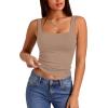 image:imageXIEERDUO Womens Square Neck Fitted Tank Tops Slim Fit Shirts 2026 Basic Workout Shirts Spring Summer Outfits Fashion ClothingA Cropped Tank Top Khaki