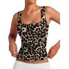 image:imageXIEERDUO Womens Square Neck Fitted Tank Tops Slim Fit Shirts 2026 Basic Workout Shirts Spring Summer Outfits Fashion ClothingA Cropped Tank Top Leopard
