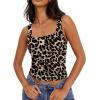 image:imageXIEERDUO Womens Square Neck Fitted Tank Tops Slim Fit Shirts 2026 Basic Workout Shirts Spring Summer Outfits Fashion ClothingA Cropped Tank Top Leopard