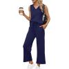 image:imageXIEERDUO Two Piece Sets for Women Summer Vacation Travel Outfits V Neck Lounge Matching SetsB Navy Blue