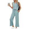 image:imageXIEERDUO Two Piece Sets for Women Summer Vacation Travel Outfits V Neck Lounge Matching SetsC Turquoise