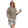 image:imageXIEERDUO Womens Summer Tops 2026 Pleated Round Neck Short Sleeve Shirts Business CasualBrown