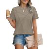 image:imageXIEERDUO Womens Summer Tops 2026 Pleated Round Neck Short Sleeve Shirts Business CasualBrown