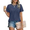 image:imageXIEERDUO Womens Summer Tops 2026 Pleated Round Neck Short Sleeve Shirts Business CasualNavy