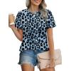 image:imageXIEERDUO Womens Summer Tops 2026 Pleated Round Neck Short Sleeve Shirts Business CasualZ Black Leopard