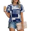image:imageXIEERDUO Womens Summer Tops 2026 Pleated Round Neck Short Sleeve Shirts Business CasualZ Blue Geometry
