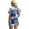 image:imageXIEERDUO Womens Summer Tops 2026 Pleated Round Neck Short Sleeve Shirts Business CasualZ Blue Geometry