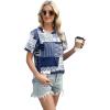 image:imageXIEERDUO Womens Summer Tops 2026 Pleated Round Neck Short Sleeve Shirts Business CasualZ Blue Geometry