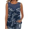 image:imageXIEERDUO Womens Tank Tops Sleeveless Lace Crochet Boho Tops Loose Fit Pleated Tunics Crewneck Summer Vacation Outfits FlowyPatternedblue Printb