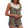 image:imageXIEERDUO Womens Tank Tops Sleeveless Lace Crochet Boho Tops Loose Fit Pleated Tunics Crewneck Summer Vacation Outfits FlowyPatternedboho Print