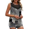 image:imageXIEERDUO Womens Tank Tops Sleeveless Lace Crochet Boho Tops Loose Fit Pleated Tunics Crewneck Summer Vacation Outfits FlowyPatternedgrey Print