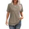 image:imageXIEERDUO Womens Summer Tops 2026 Pleated Round Neck Short Sleeve Shirts Business CasualBrown
