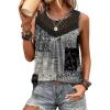 image:imageXIEERDUO Womens Tank Tops Sleeveless Lace Crochet Boho Tops Loose Fit Pleated Tunics Crewneck Summer Vacation Outfits FlowyPatternedgrey Print