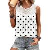image:imageXIEERDUO Womens Tank Tops Sleeveless Lace Crochet Boho Tops Loose Fit Pleated Tunics Crewneck Summer Vacation Outfits FlowyPatternedpolka Dots