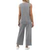 image:imageXIEERDUO Two Piece Sets for Women Summer Vacation Travel Outfits V Neck Lounge Matching SetsGrey