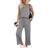 image:imageXIEERDUO Two Piece Sets for Women Summer Vacation Travel Outfits V Neck Lounge Matching SetsGrey