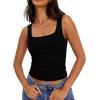image:imageXIEERDUO Womens Square Neck Fitted Tank Tops Double Layer Seamless Slim Fit Shirts 2025 Basic Spring SummerA Cropped Tank Top Black