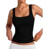 image:imageXIEERDUO Womens Square Neck Fitted Tank Tops Double Layer Seamless Slim Fit Shirts 2025 Basic Spring SummerA Cropped Tank Top Black